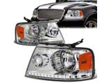 LED DRL Headlights with Amber Corners; Chrome Housing; Clear Lens (04-08 F-150)