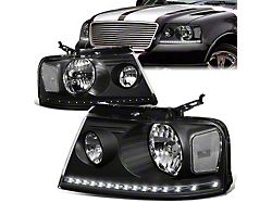 LED DRL Headlights; Black Housing; Clear Lens (04-08 F-150)