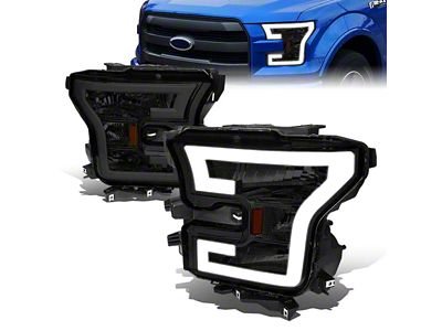 LED DRL Headlights; Chrome Housing; Smoked Lens (15-17 F-150 w/ Factory Halogen Headlights)