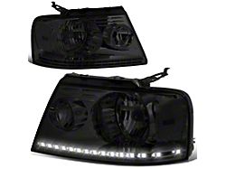 LED DRL Headlights with Clear Corners; Chrome Housing; Smoked Lens (04-08 F-150)