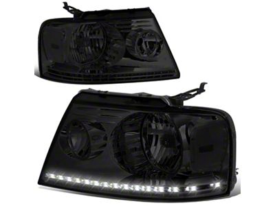 LED DRL Headlights with Clear Corners; Chrome Housing; Smoked Lens (04-08 F-150)