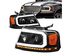 LED DRL Projector Headights with Amber Corners; Black Housing; Clear Lens (04-08 F-150)