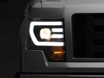 LED DRL Projector Headlights with Amber Corners; Black Housing; Clear Lens (09-14 F-150 w/ Factory Halogen Headlights)