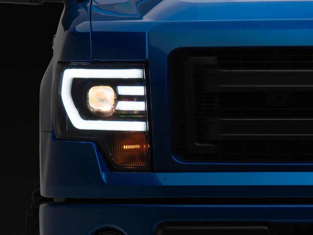 F-150 LED DRL Projector Headlights with Clear Corners; Black