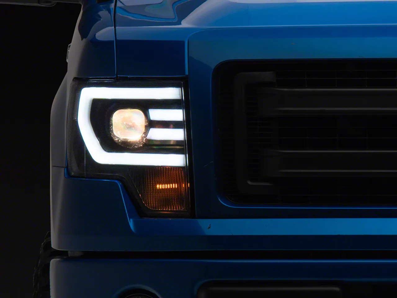 LED DRL Projector Headlights with Clear Corners; Black Housing; Clear Lens (09-14 F-150 w/ Factory Halogen Headlights)