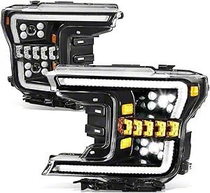 LED DRL Sequential Switchback Projector Headlights; Black Housing; Clear Lens (18-20 F-150 w/ Factory LED Headlights, Excluding Raptor)