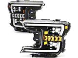 LED DRL Sequential Switchback Projector Headlights; Black Housing; Clear Lens (18-20 F-150 w/ Factory LED Headlights, Excluding Raptor)