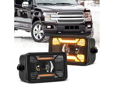 LED Fog Lights with DRL and Amber Turn Signal; Black Housing (15-20 F-150, Excluding Raptor)