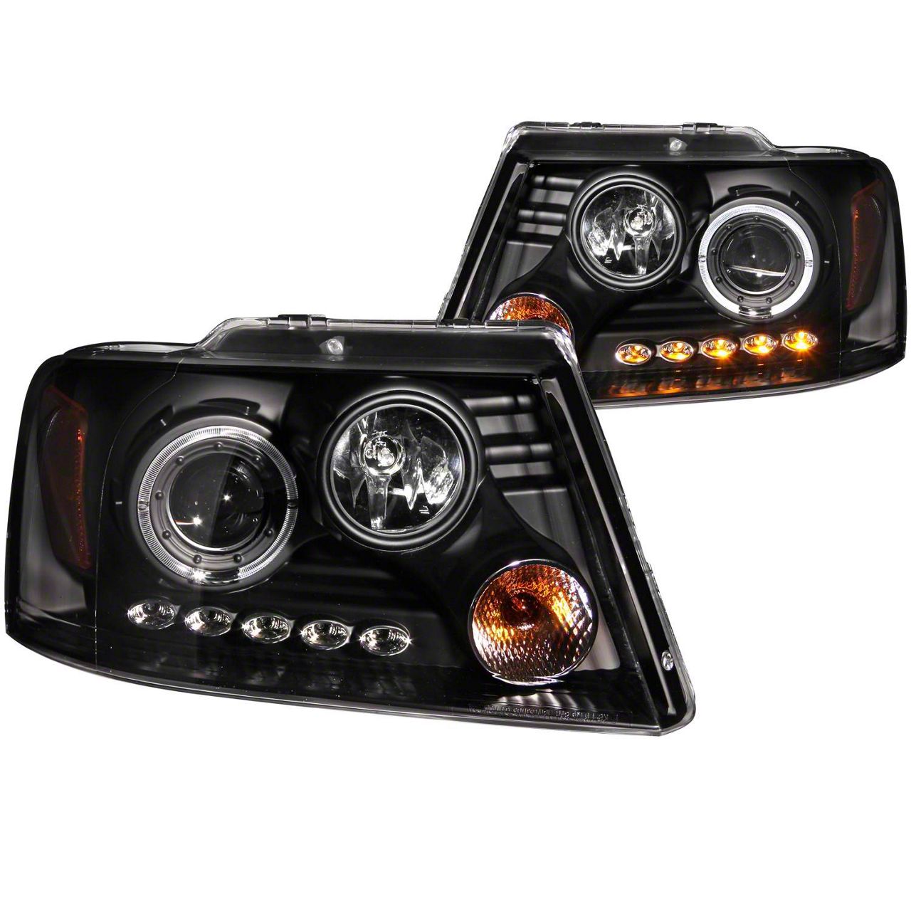 LED Halo Projector Headlights; Black Housing; Clear Lens (04-08 F-150)
