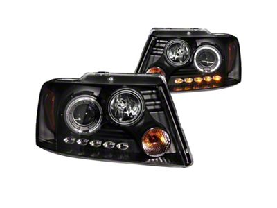 LED Halo Projector Headlights; Black Housing; Clear Lens (04-08 F-150)