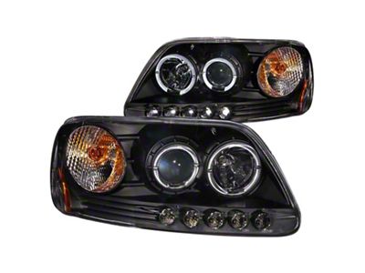 LED Halo Projector Headlights; Black Housing; Clear Lens (97-03 F-150)