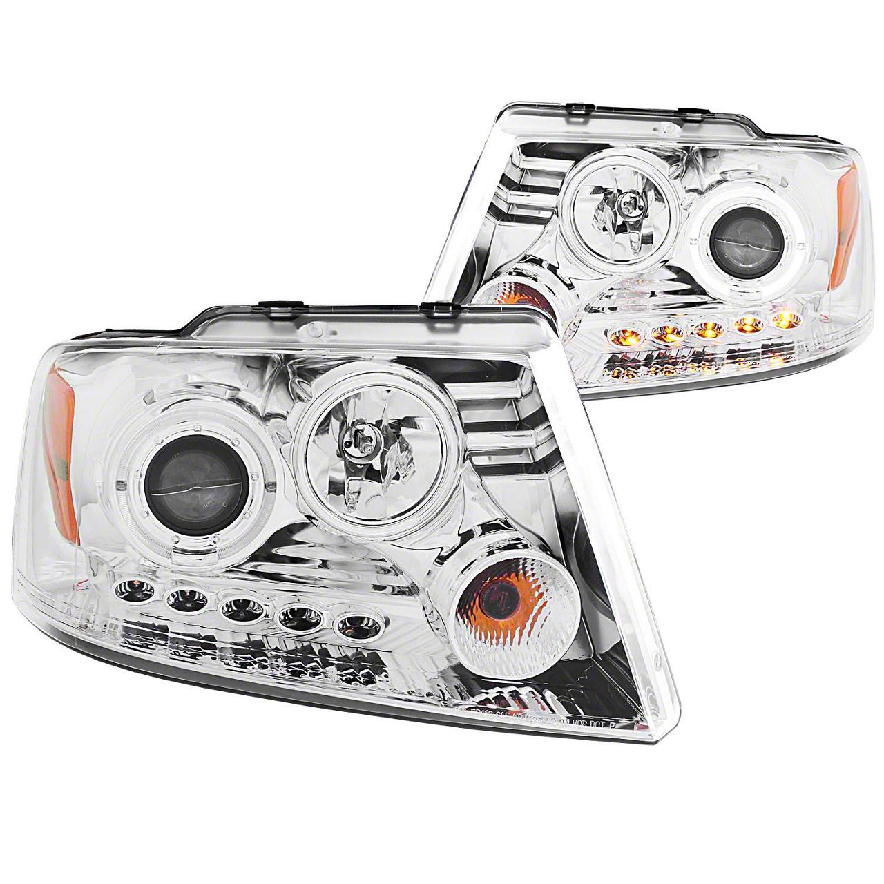LED Halo Projector Headlights; Chrome Housing; Clear Lens (04-08 F-150)