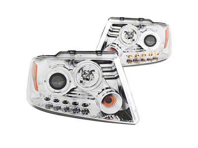 LED Halo Projector Headlights; Chrome Housing; Clear Lens (04-08 F-150)