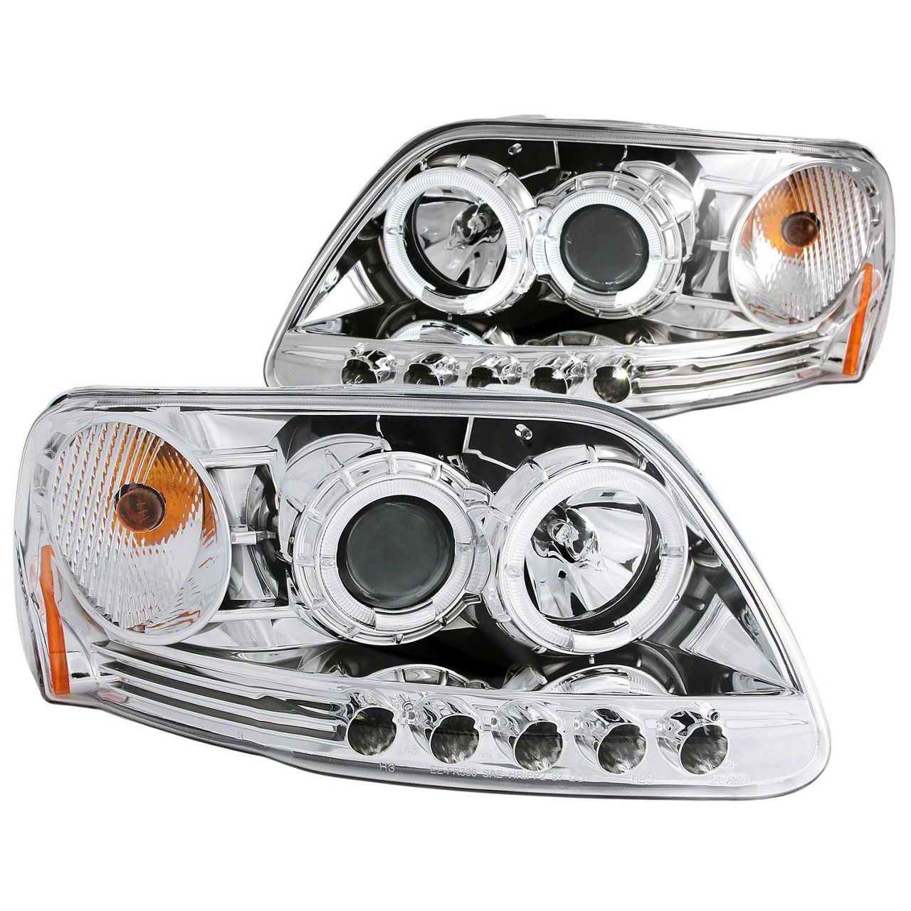 LED Halo Projector Headlights; Chrome Housing; Clear Lens (97-03 F-150)