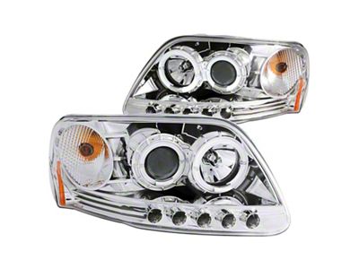 LED Halo Projector Headlights; Chrome Housing; Clear Lens (97-03 F-150)