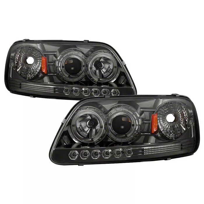 LED Halo Projector Headlights; Chrome Housing; Smoked Lens (97-03 F-150)