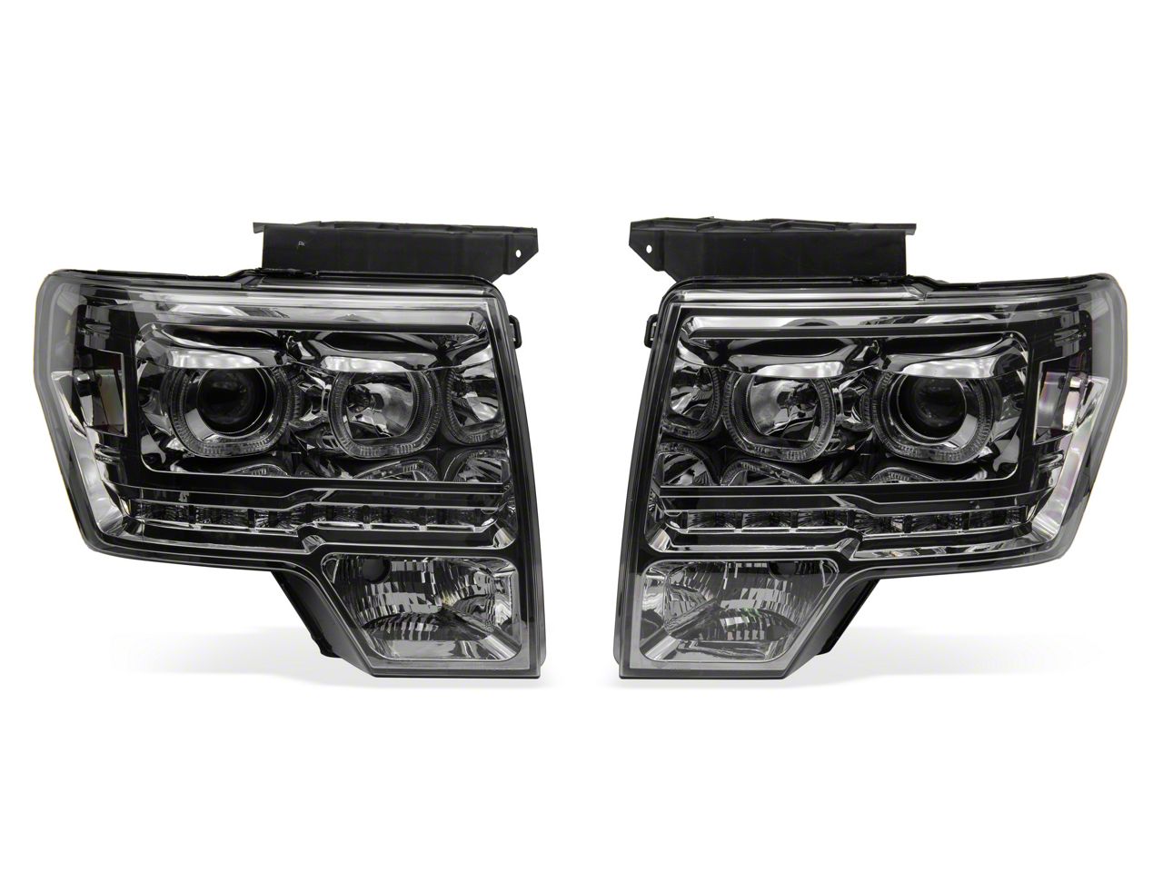 Autozensation Black Smoke LED Halo Projector Headlights For 2009-2014 Ford F-150