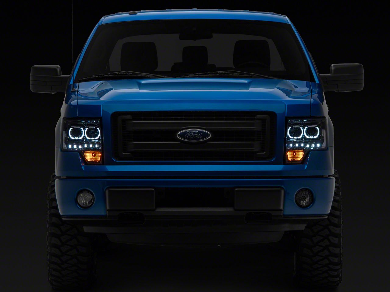 LED Halo Projector Headlights Chrome Housing Smoked Lens 09 14 F 150 w Factory Halogen Headlights
