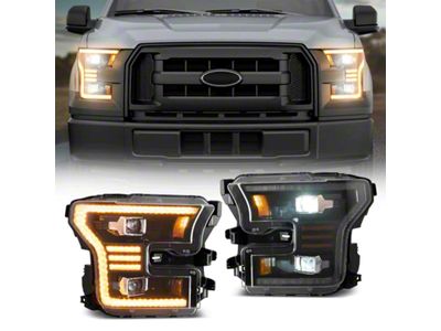 LED Projector Headlights; Black Housing; Clear Lens (15-17 F-150 w/ Factory Halogen Headlights)
