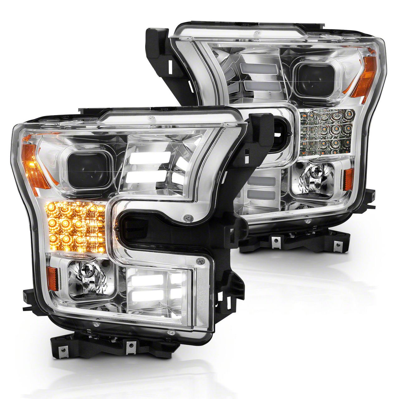 LED Projector Headlights with Sequential Turn Signals; Chrome Housing; Clear Lens (15-17 F-150 w/ Factory Halogen Headlights)