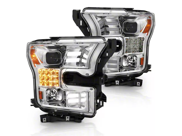 LED Projector Headlights with Sequential Turn Signals; Chrome Housing; Clear Lens (15-17 F-150 w/ Factory Halogen Headlights)