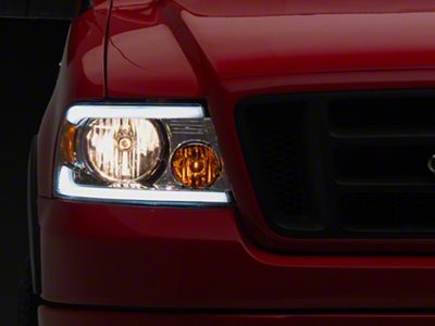 LED Strip Projector Headlights; Chrome Housing; Clear Lens (04-08 F-150)