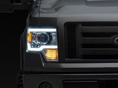 LED Strip Projector Headlights; Chrome Housing; Clear Lens (09-14 F-150 w/ Factory Halogen Headlights)