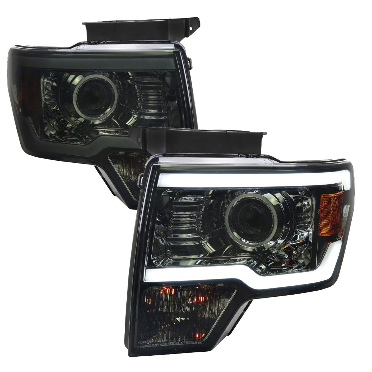 LED Strip Projector Headlights; Chrome Housing; Smoked Lens (09-14 F-150 w/ Factory Halogen Headlights)