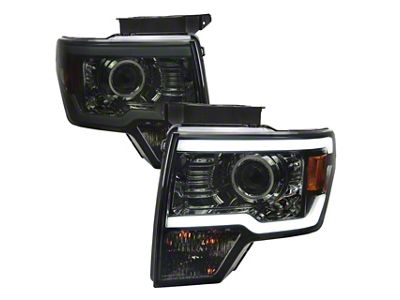 LED Strip Projector Headlights; Chrome Housing; Smoked Lens (09-14 F-150 w/ Factory Halogen Headlights)