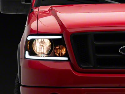 LED Strip Projector Headlights; Matte Black Housing; Clear Lens (04-08 F-150)