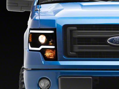 LED Strip Projector Headlights; Matte Black Housing; Clear Lens (09-14 F-150 w/ Factory Halogen Headlights)