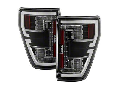 LED Tail Lights; Black Housing; Clear Lens (21-23 F-150 w/ Factory Halogen BLIS Tail Lights)