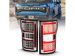 Sequential LED Tail Lights; Chrome Housing; Clear Lens (18-20 F-150 w/ Factory Halogen Non-BLIS Tail Lights)