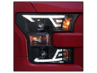 Light Bar DRL Projector Headlights; Black Housing; Clear Lens (15-17 F-150 w/ Factory Halogen Headlights)