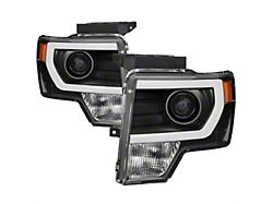 Light Bar DRL Projector Headlights; Black Housing; Clear Lens (09-14 F-150 w/ Factory Halogen Headlights)