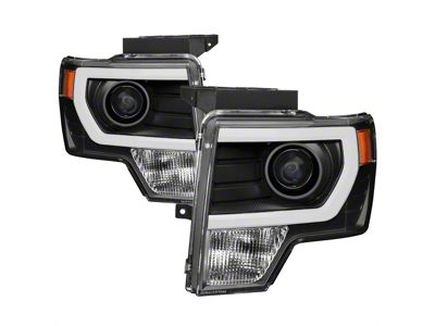 Light Bar DRL Projector Headlights; Black Housing; Clear Lens (09-14 F-150 w/ Factory Halogen Headlights)
