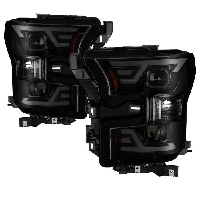 Light Bar DRL Projector Headlights; Black Housing; Smoked Lens (15-17 F-150 w/ Factory Halogen Headlights)