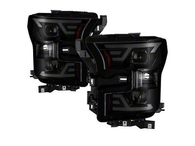 Light Bar DRL Projector Headlights; Black Housing; Smoked Lens (15-17 F-150 w/ Factory Halogen Headlights)