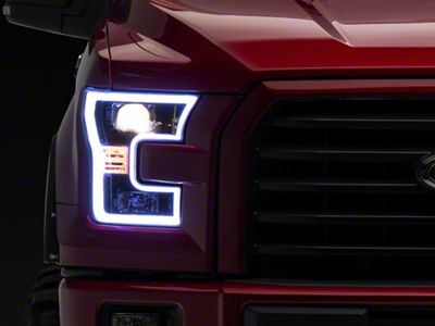 Light Bar DRL Projector Headlights; Jet Black Housing; Clear Lens (15-17 F-150 w/ Factory Halogen Headlights)