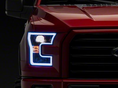 Light Bar DRL Projector Headlights; Gloss Black Housing; Smoked Lens (15-17 F-150 w/ Factory Halogen Headlights)