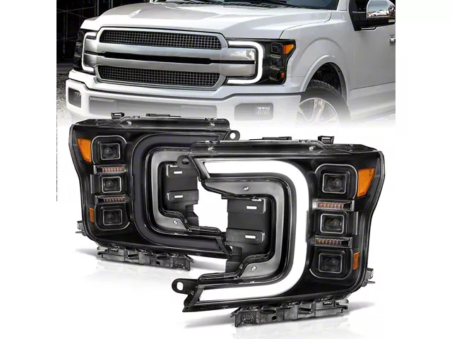 Light Bar Style LED Projector Headlights; Black Housing; Clear Lens (18-20 F-150 w/ Factory Halogen Headlights)