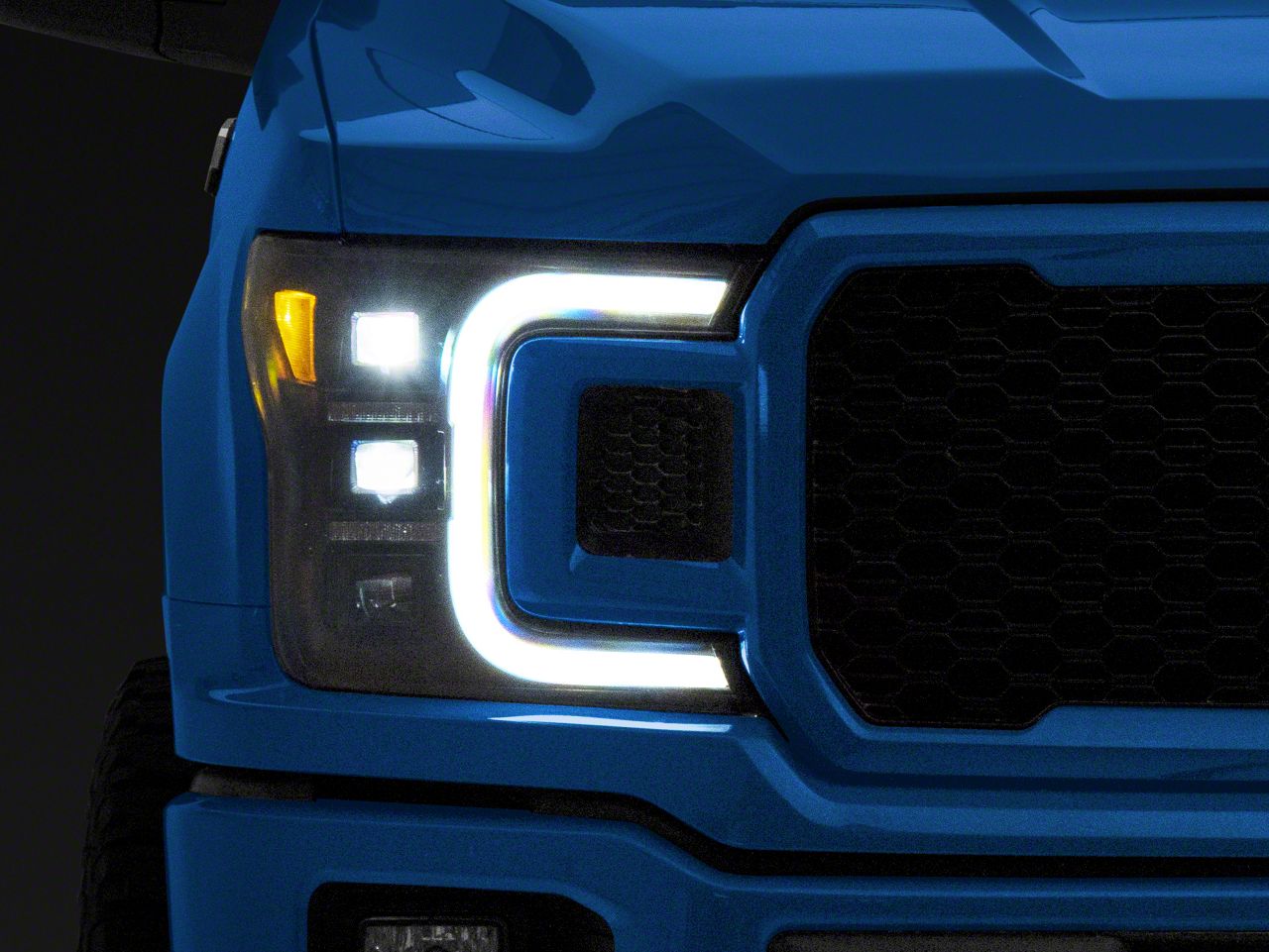 Light Bar Style LED Projector Headlights with Sequential Turn Signals; Black Housing; Clear Lens (18-20 F-150 w/ Factory Halogen Headlights)