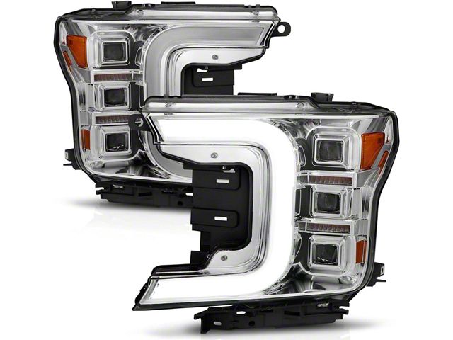 Light Bar Style LED Projector Headlights with Sequential Turn Signals; Chrome Housing; Clear Lens (18-20 F-150 w/ Factory Halogen Headlights)