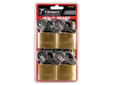 Marine Grade Solid Brass Body Padlocks; 7/8-Inch x 1/4-Inch Shackle; 4-Pack