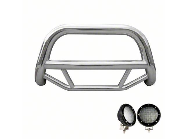 Max Bull Bar with 5.30-Inch Black Round Flood LED Lights; Stainless Steel (99-03 F-150)
