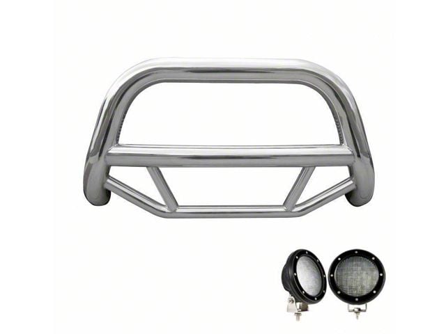 Max Bull Bar with 5.30-Inch Black Round Flood LED Lights; Stainless Steel (04-24 F-150, Excluding Powerstroke & Raptor)