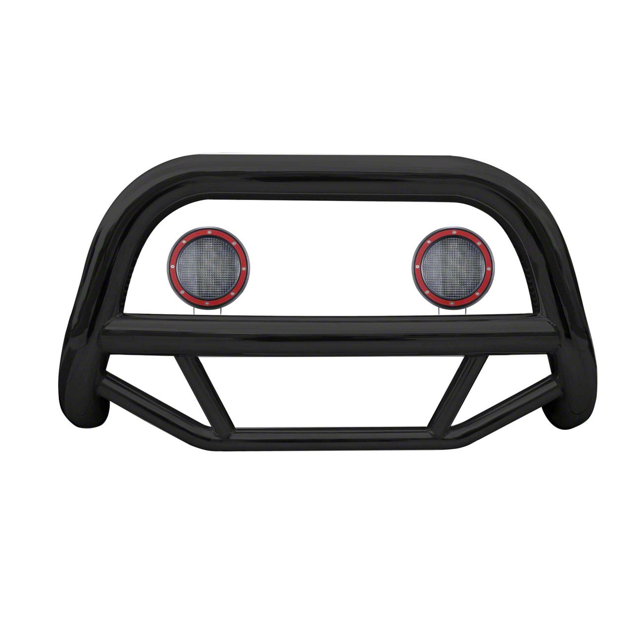 Max Bull Bar with 5.30-Inch Red Round Flood LED Lights; Black (04-24 F-150, Excluding Powerstroke & Raptor)