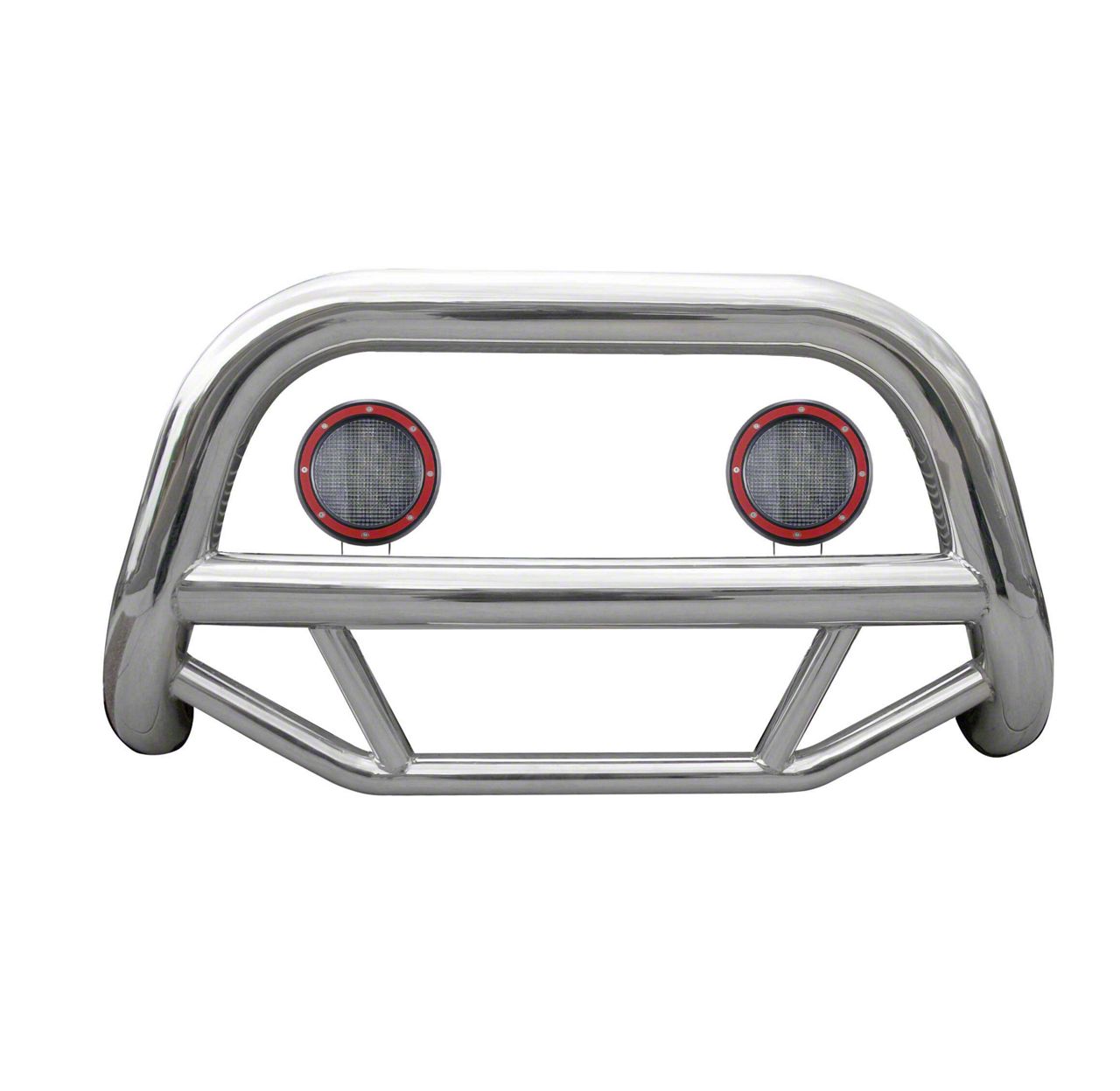 Max Bull Bar with 5.30-Inch Red Round Flood LED Lights; Stainless Steel (04-24 F-150, Excluding Powerstroke & Raptor)
