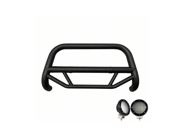 Max T Bull Bar with 5.30-Inch Black Round Flood LED Lights; Textured Black (15-24 F-150, Excluding Raptor)