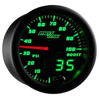 MaxTow 100 PSI Boost Gauge; Black and Green (Universal; Some Adaptation May Be Required)